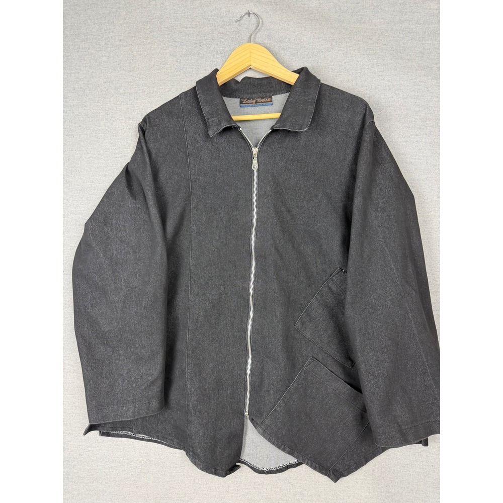 Vintage Lady Belle‎ 70s Denim Jacket Dark Gray Zip Up XL califronia boho